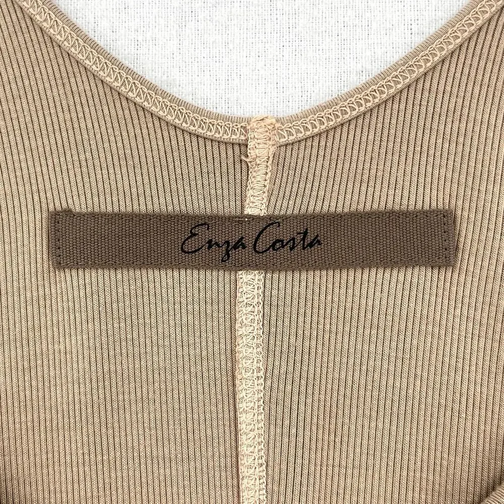 ENZA COSTA Silk Rib Midi Tank Dress Womens XS Tan Tank Quiet Luxury Minimal NEW